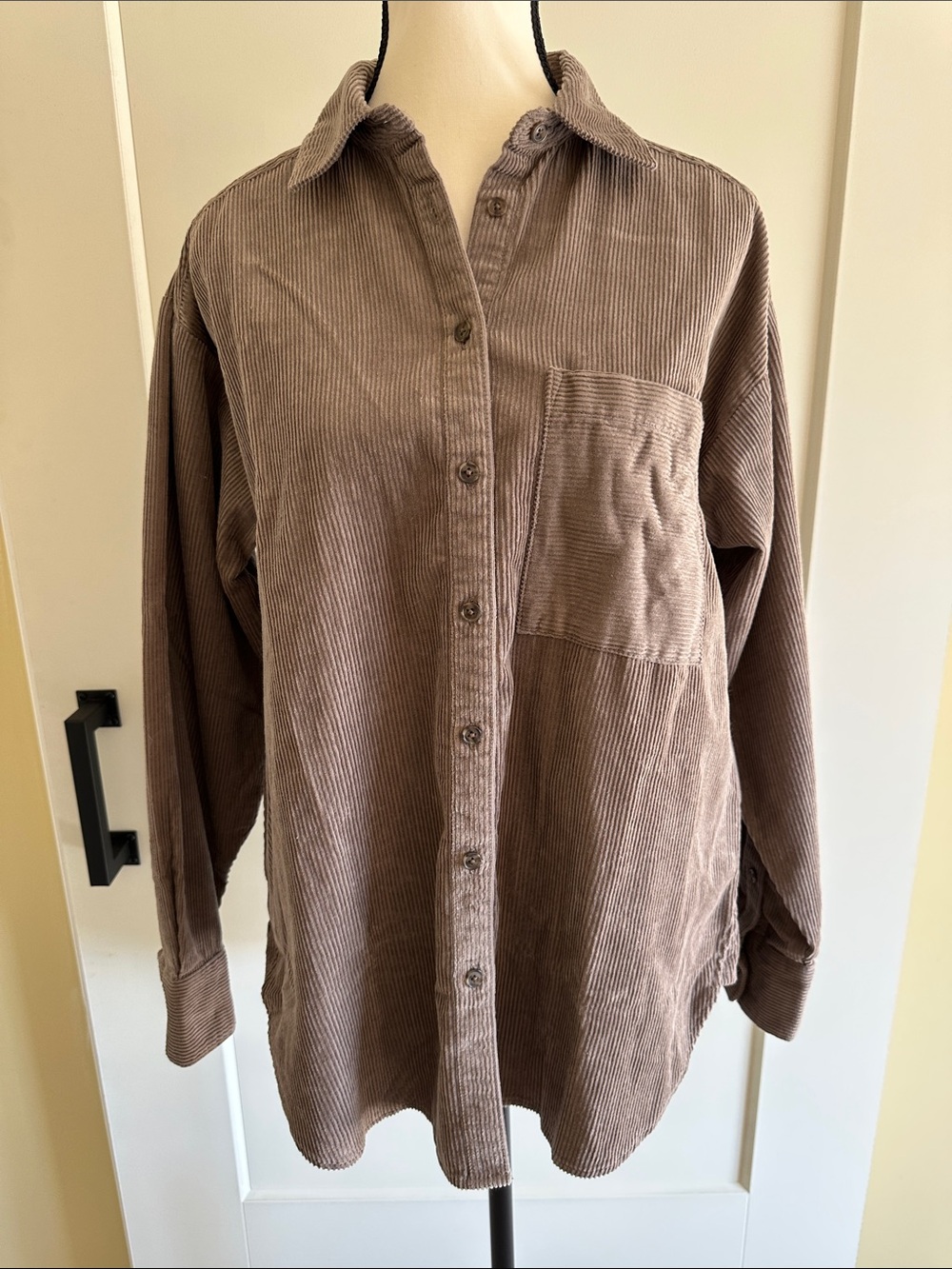 LOFT Women’s Corduroy Button-Up Shirt in Taupe Brown